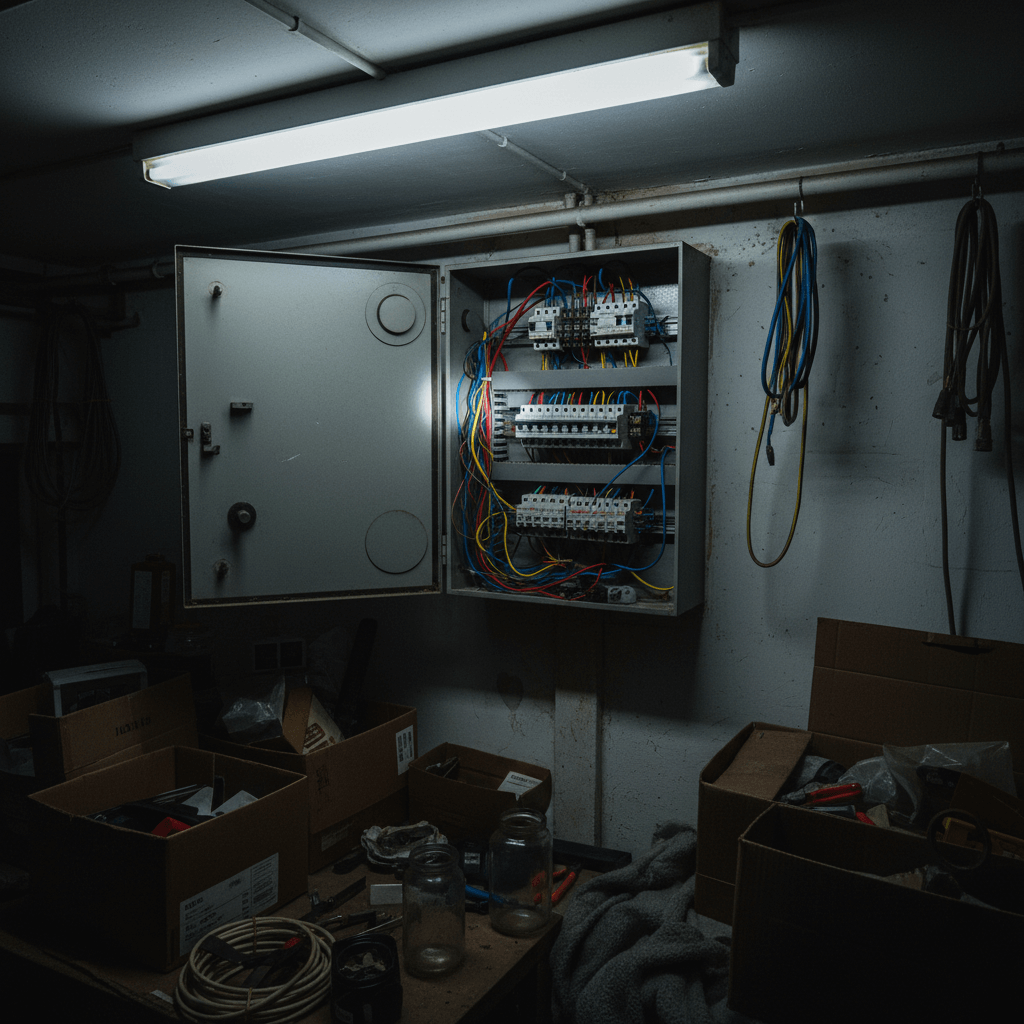 Sicherungskasten geöffnet für Inspektion