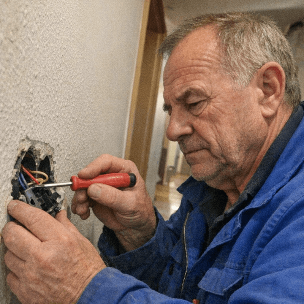 Erfahrener Elektriker bei der Arbeit mit Werkzeug