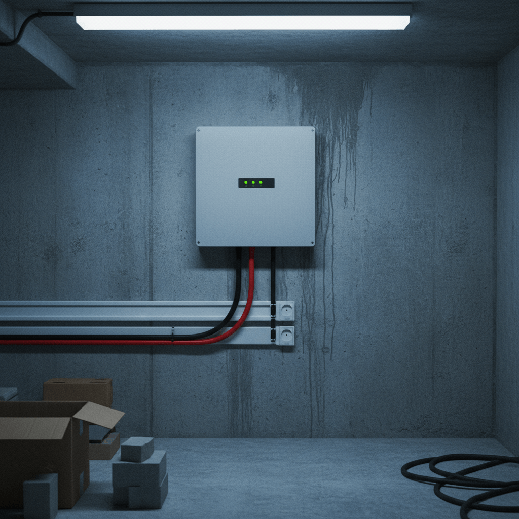 Solarpanels auf dem Dach und Wechselrichter